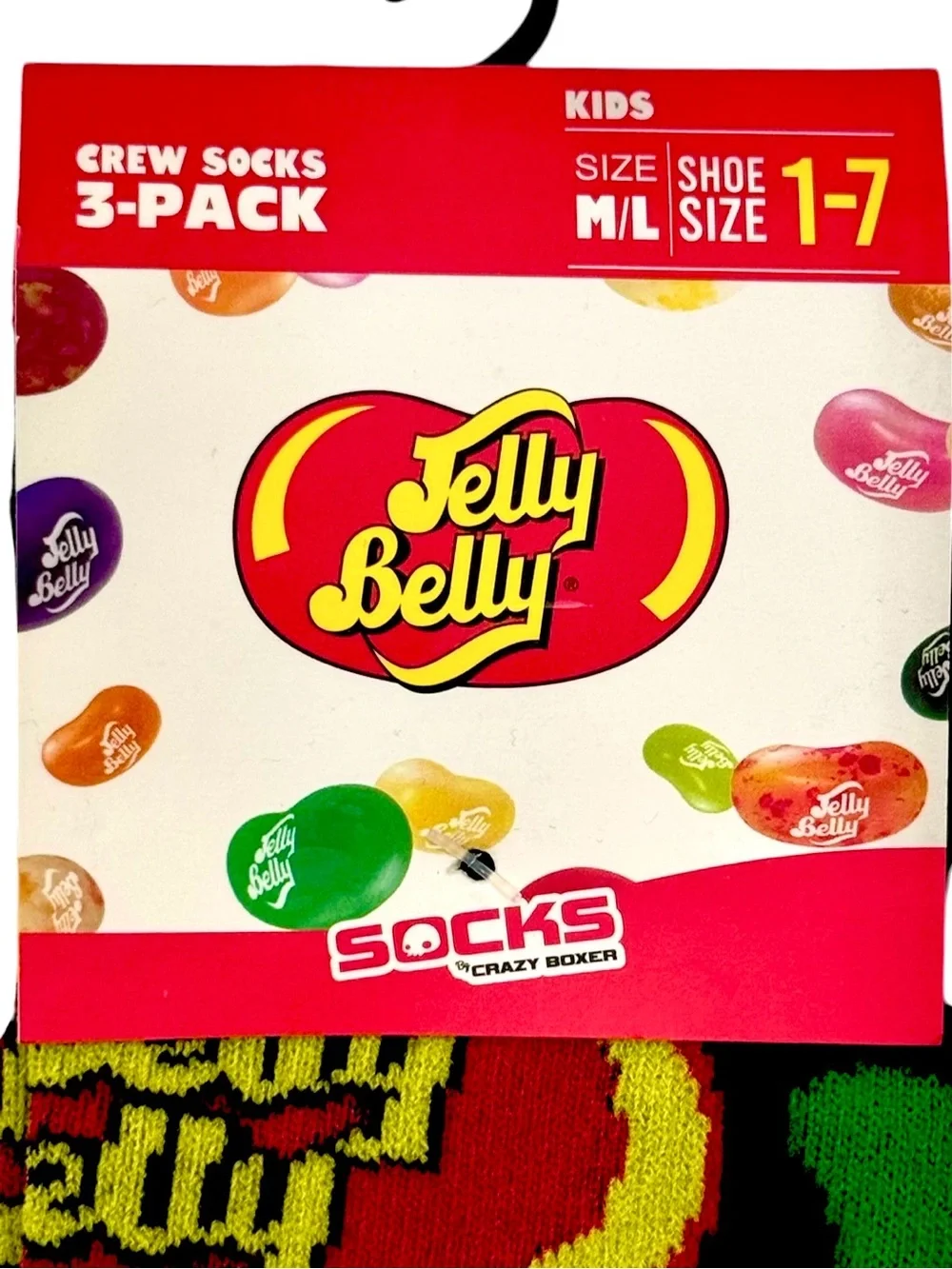 Jelly Belly Kids Crew Socks 3 Pack Crazy Boxer M/L Shoe Size 1-7 NWT